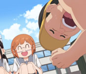 schoolgirls taunting lying salaryman